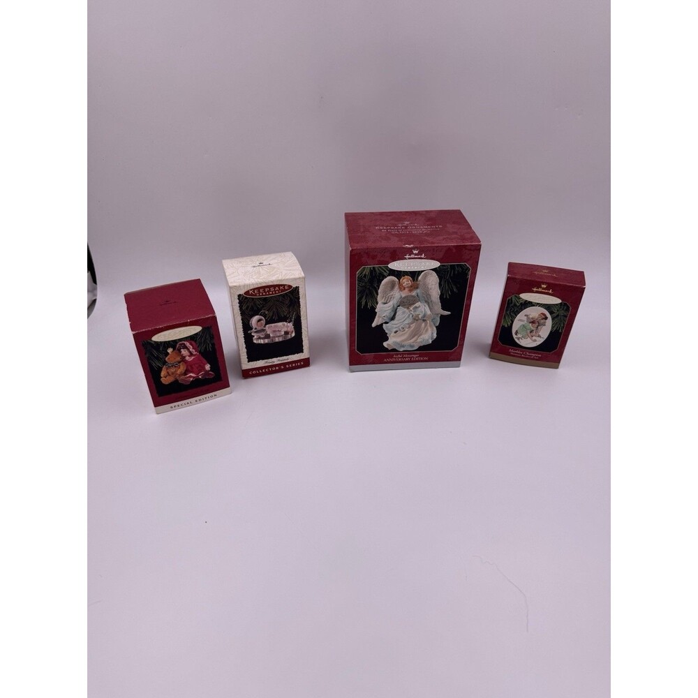 Lot of 4 Vintage 90's Hallmark Keepsake Ornaments Joyful Messenger, Marbles